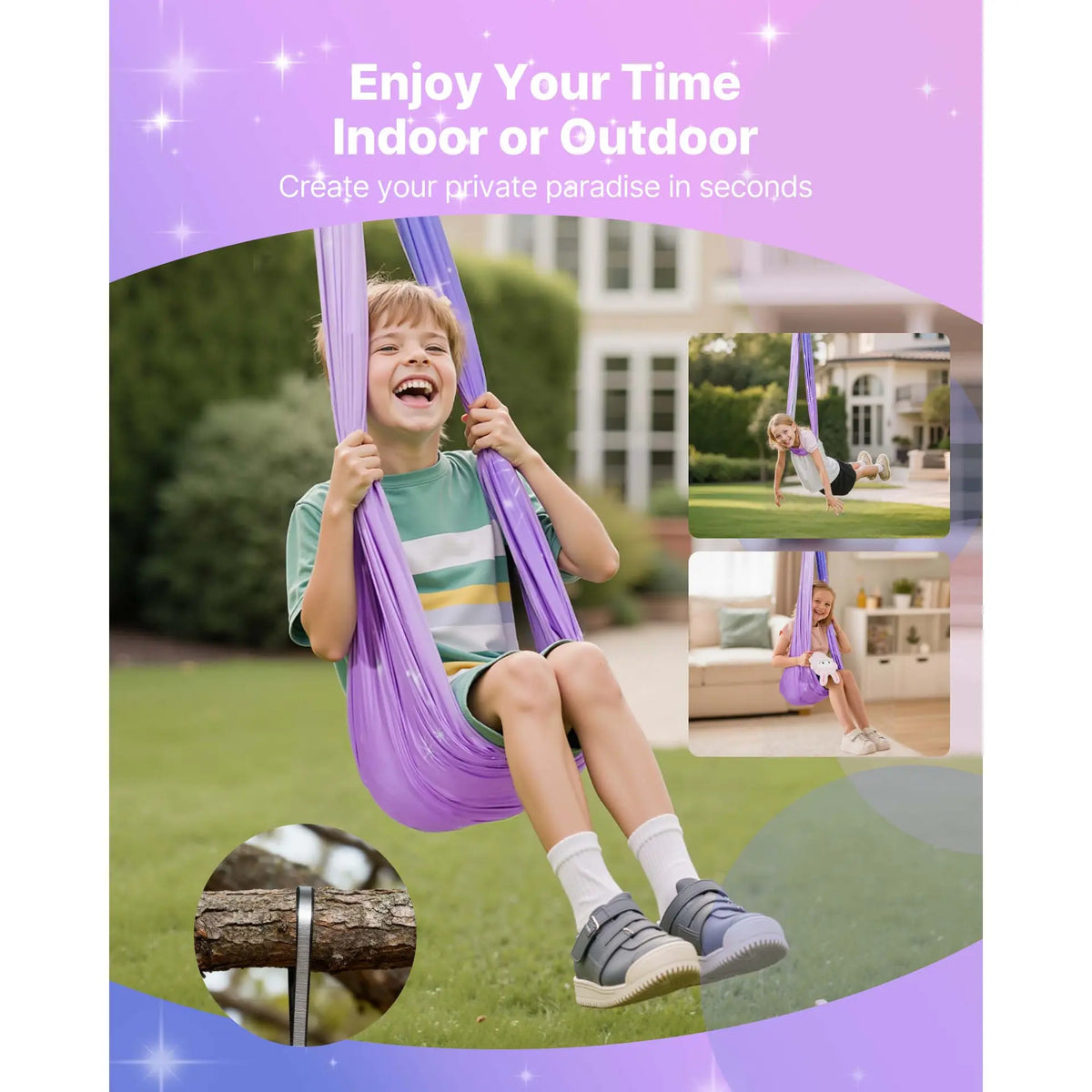 Dual-Layer Fabric Sensory Swing, 360° Swivel Hanger, Indoor Outdoor Calming Compression, Kids & Adults, 300 lbs, Adjustable Ceiling Aerial Swing