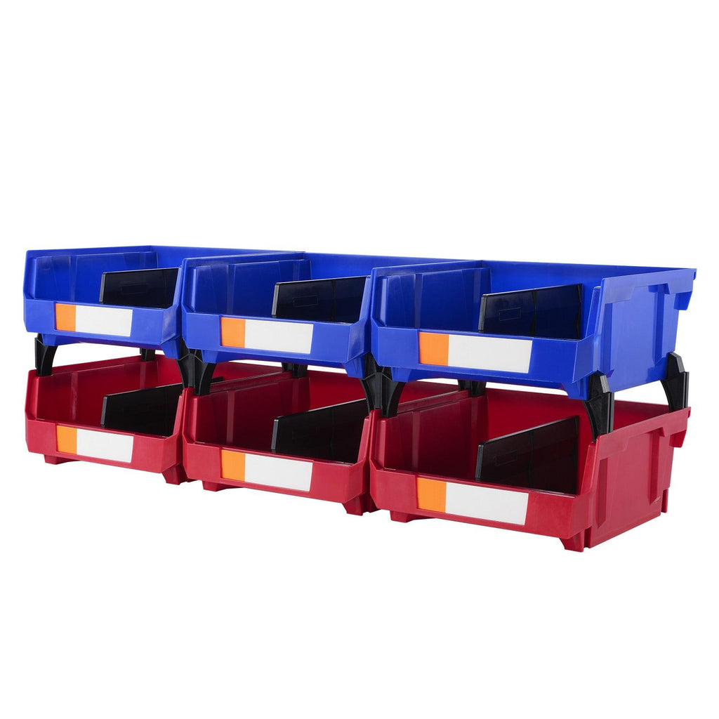 Plastic Storage Bins, 11x11x5, Hanging Stackable Organizer, Blue/Red, 6-Pack, Heavy Duty Containers for Closet, Kitchen, Office, Pantry