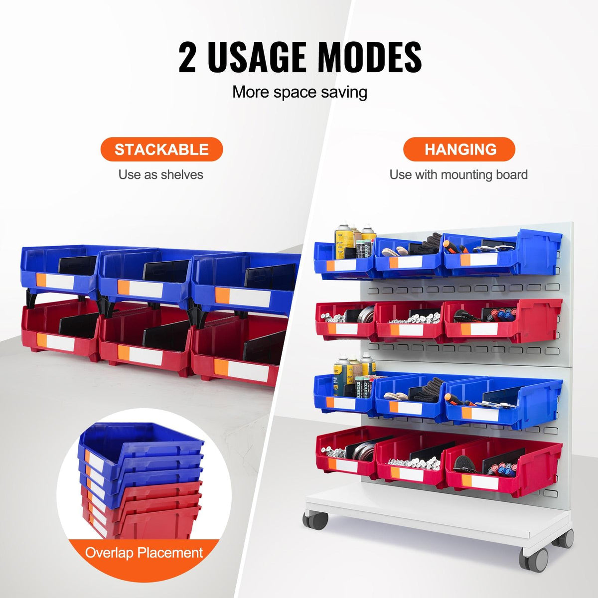 Plastic Storage Bins, 11x11x5, Hanging Stackable Organizer, Blue/Red, 6-Pack, Heavy Duty Containers for Closet, Kitchen, Office, Pantry