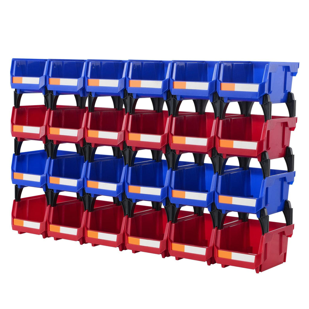 Plastic Storage Bin, 5x4x3", Hanging Stackable Organizer, Blue/Red, 24-Pack, Heavy Duty Containers for Closet, Kitchen, Office, Pantry