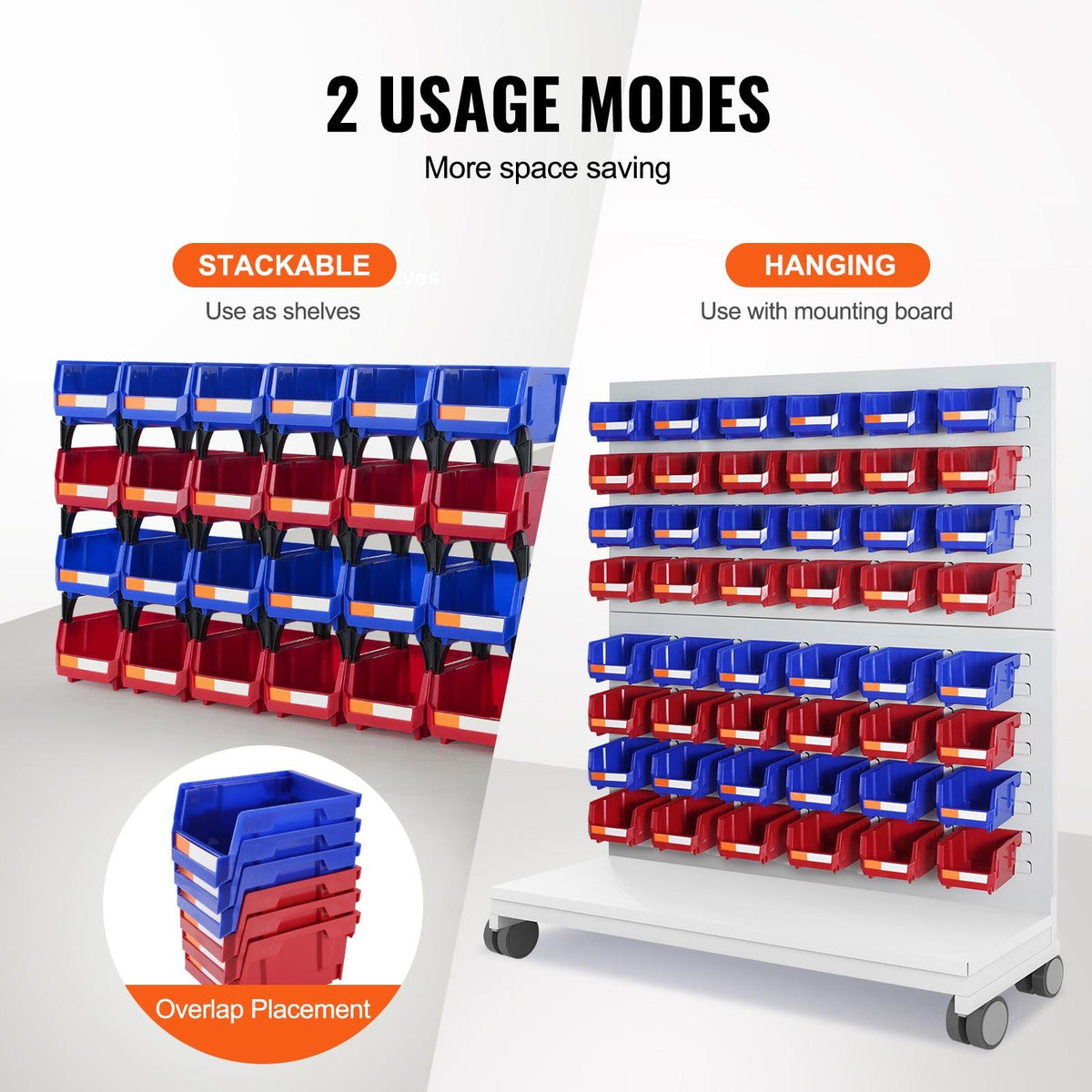 Plastic Storage Bin, 5x4x3", Hanging Stackable Organizer, Blue/Red, 24-Pack, Heavy Duty Containers for Closet, Kitchen, Office, Pantry
