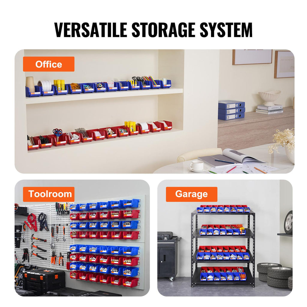 Plastic Storage Bin, 5x4x3", Hanging Stackable Organizer, Blue/Red, 24-Pack, Heavy Duty Containers for Closet, Kitchen, Office, Pantry