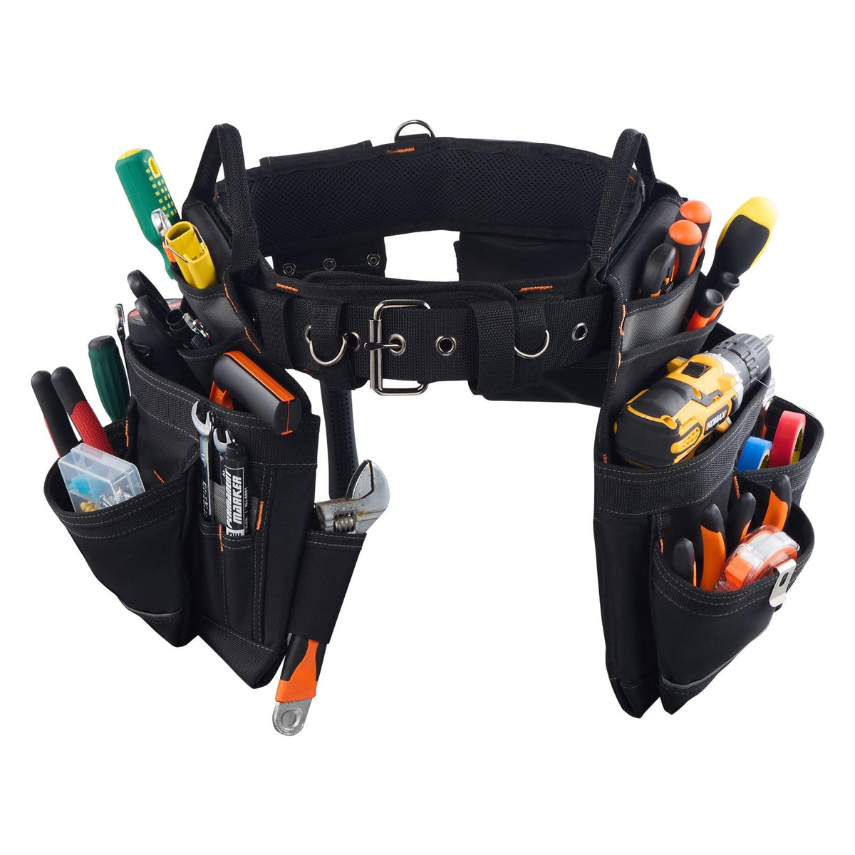 Professional Tool Belt, 18 Pockets Heavy Duty Adjustable Detachable Utility Pouch for Men, Electrician, Carpenter, Construction, 31-51" Waist