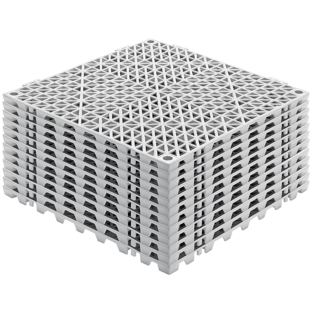 Modular Interlocking Drainage Mats, 12 Pack 12"x12", PVC Non-Slip Floor Tiles with Drainage Holes for Bathroom, Kitchen, Pool, Wet Areas, Gray