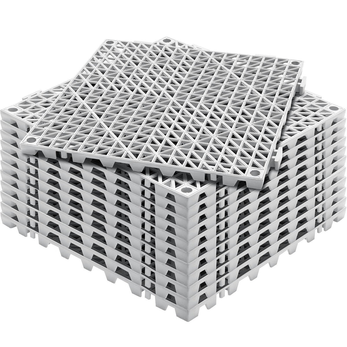 Modular Interlocking Drainage Mats, 12 Pack 12"x12", PVC Non-Slip Floor Tiles with Drainage Holes for Bathroom, Kitchen, Pool, Wet Areas, Gray