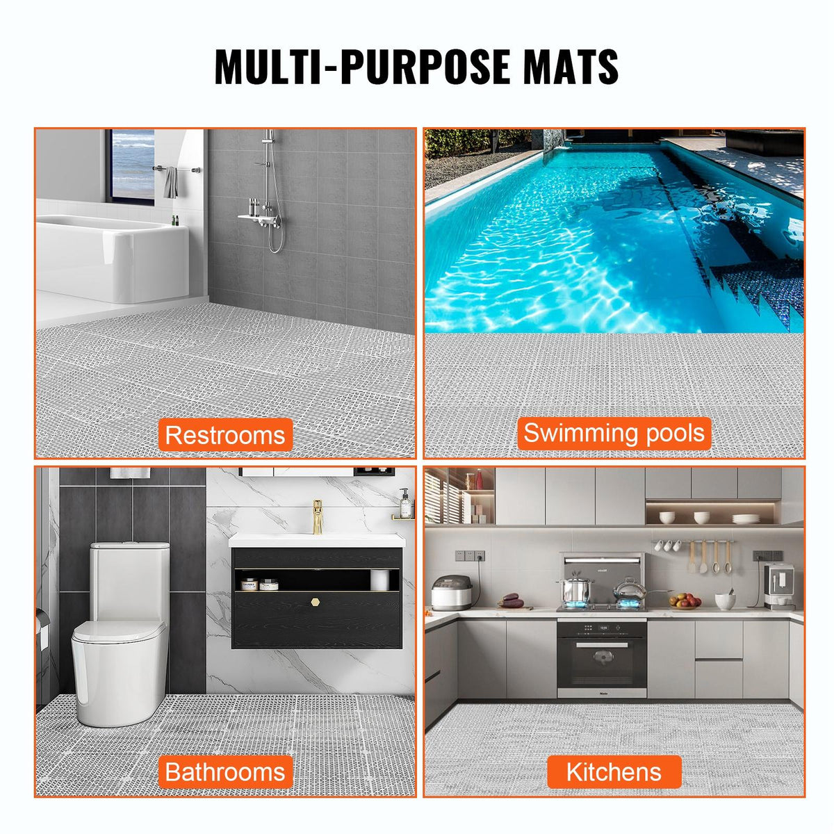 Modular Interlocking Drainage Mats, 12 Pack 12"x12", PVC Non-Slip Floor Tiles with Drainage Holes for Bathroom, Kitchen, Pool, Wet Areas, Gray