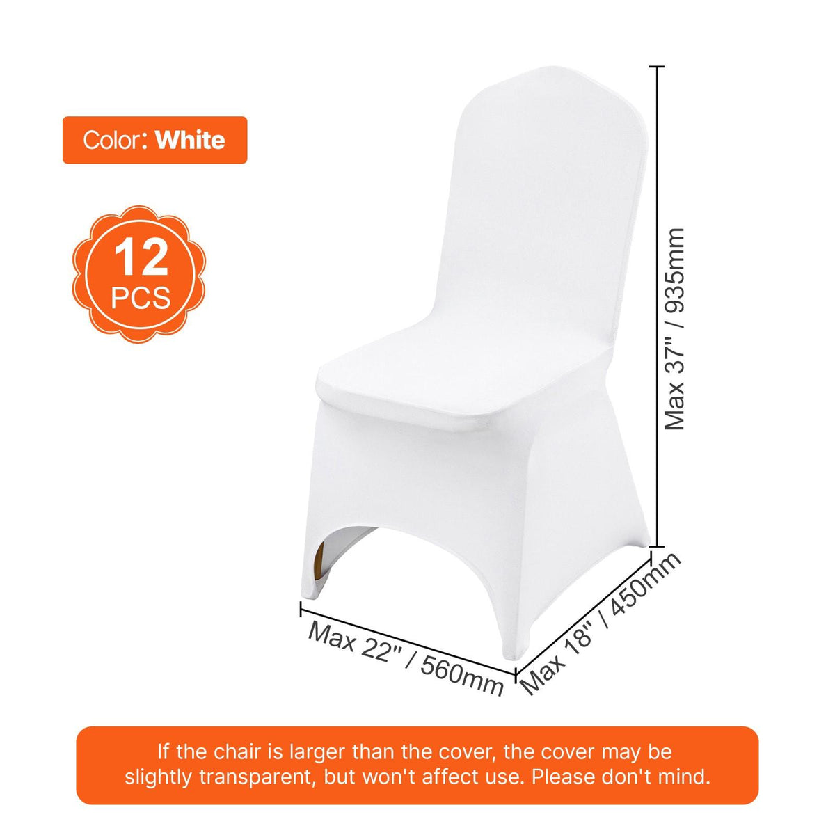 12 PCS White Stretch Spandex Folding Chair Covers, Universal Fitted Washable Slipcovers for Wedding, Party, Banquet, Holiday, Celebration, Dining