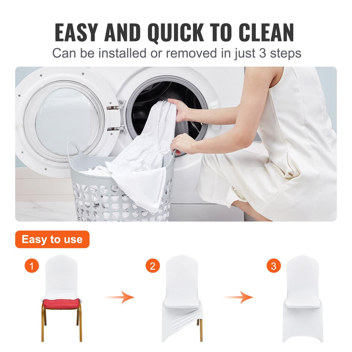 12 PCS White Stretch Spandex Folding Chair Covers, Universal Fitted Washable Slipcovers for Wedding, Party, Banquet, Holiday, Celebration, Dining