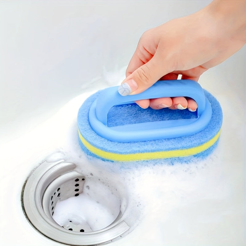 Scrub Brush with Handle, Sponge Cleaning Brush for Bathroom Kitchen Tile Sink, Non-Scratch Scrubber Brush for Tub Shower Wall, Ergonomic Grip