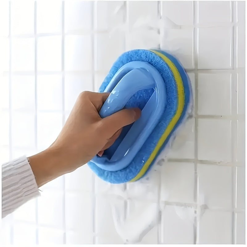 Scrub Brush with Handle, Sponge Cleaning Brush for Bathroom Kitchen Tile Sink, Non-Scratch Scrubber Brush for Tub Shower Wall, Ergonomic Grip