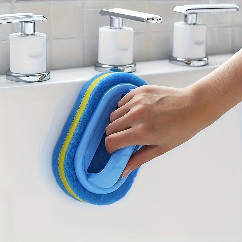 Scrub Brush with Handle, Sponge Cleaning Brush for Bathroom Kitchen Tile Sink, Non-Scratch Scrubber Brush for Tub Shower Wall, Ergonomic Grip