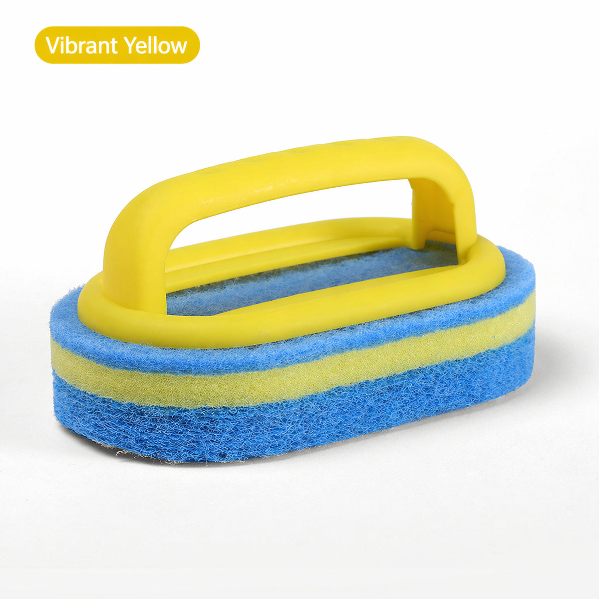 Scrub Brush with Handle, Yellow Sponge Cleaning Brush for Bathroom Kitchen Tile Sink, Non-Scratch Scrubber Brush for Tub Shower Wall, Ergonomic Grip