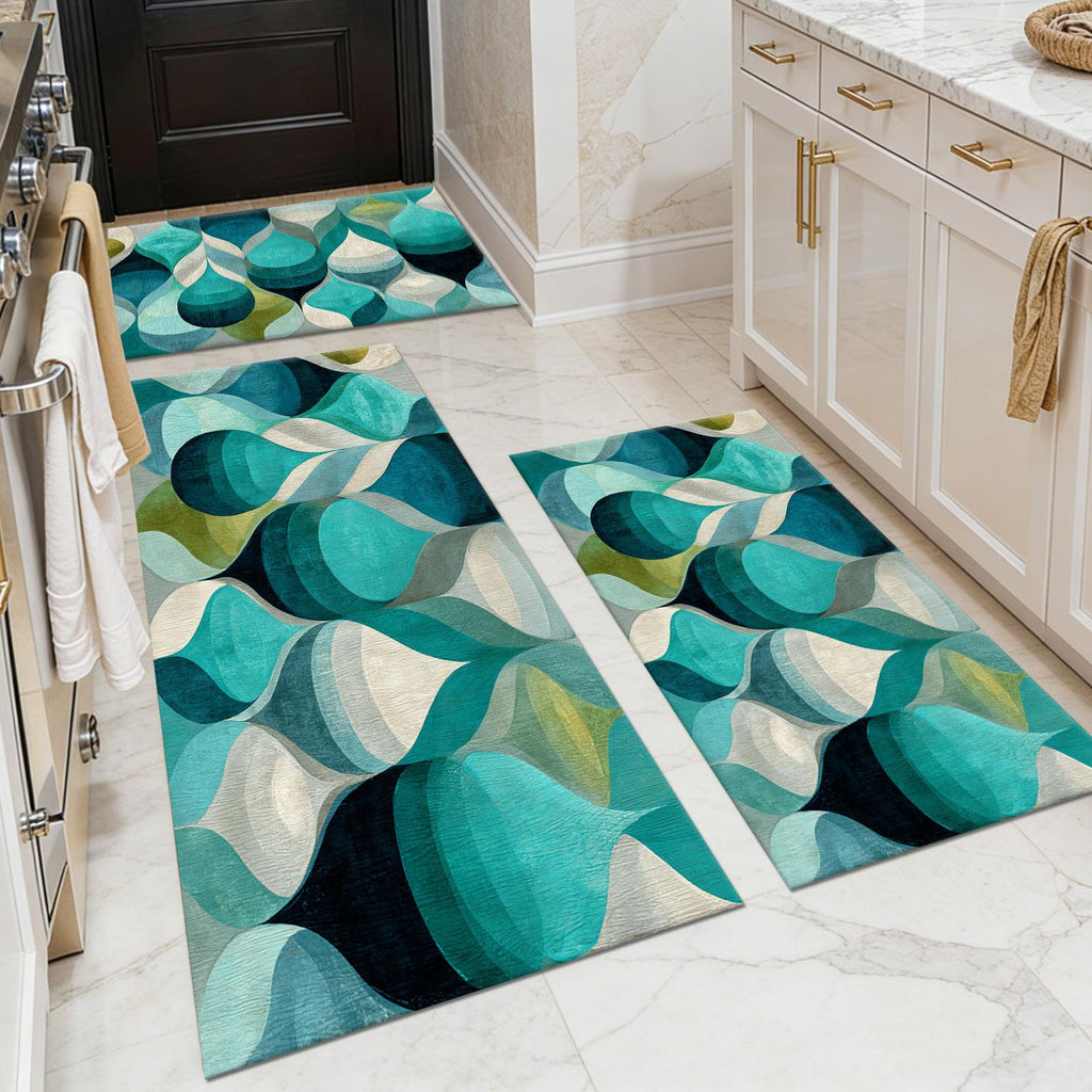 3-Piece Kitchen Rug Set, Non-Slip Washable, Abstract Pattern Kitchen Hallway Rug, Soft Comfortable, Ideal for Sink, Floor, Entryway, Hallway, Bathroom