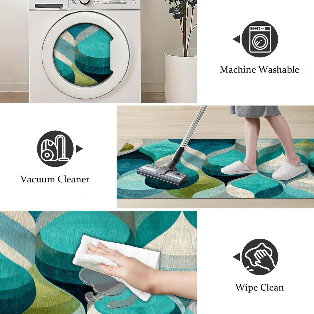 3-Piece Kitchen Rug Set, Non-Slip Washable, Abstract Pattern Kitchen Hallway Rug, Soft Comfortable, Ideal for Sink, Floor, Entryway, Hallway, Bathroom
