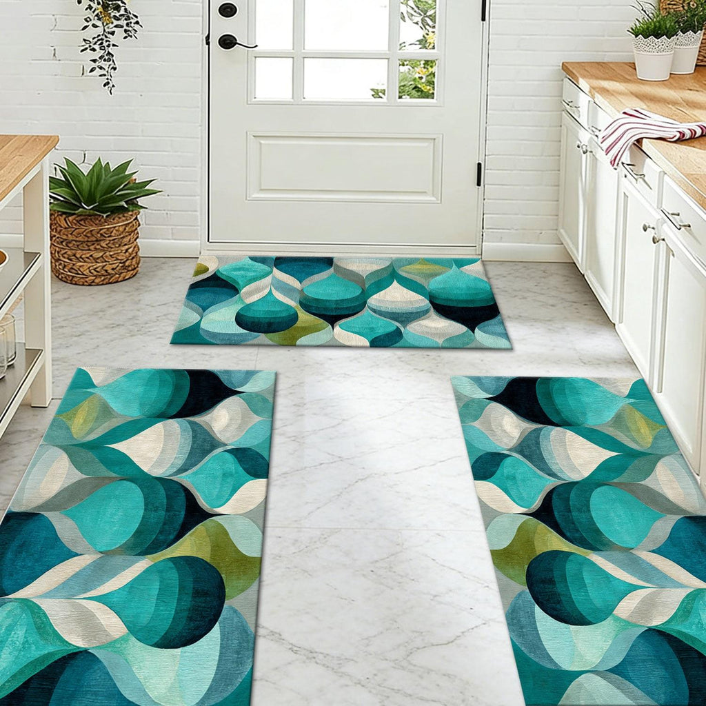 3-Piece Kitchen Rug Set, Non-Slip Washable, Abstract Pattern Kitchen Hallway Rug, Soft Comfortable, Ideal for Sink, Floor, Entryway, Hallway, Bathroom