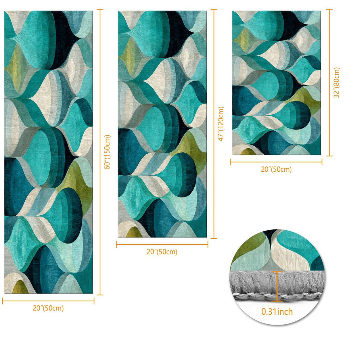 3-Piece Kitchen Rug Set, Non-Slip Washable, Abstract Pattern Kitchen Hallway Rug, Soft Comfortable, Ideal for Sink, Floor, Entryway, Hallway, Bathroom