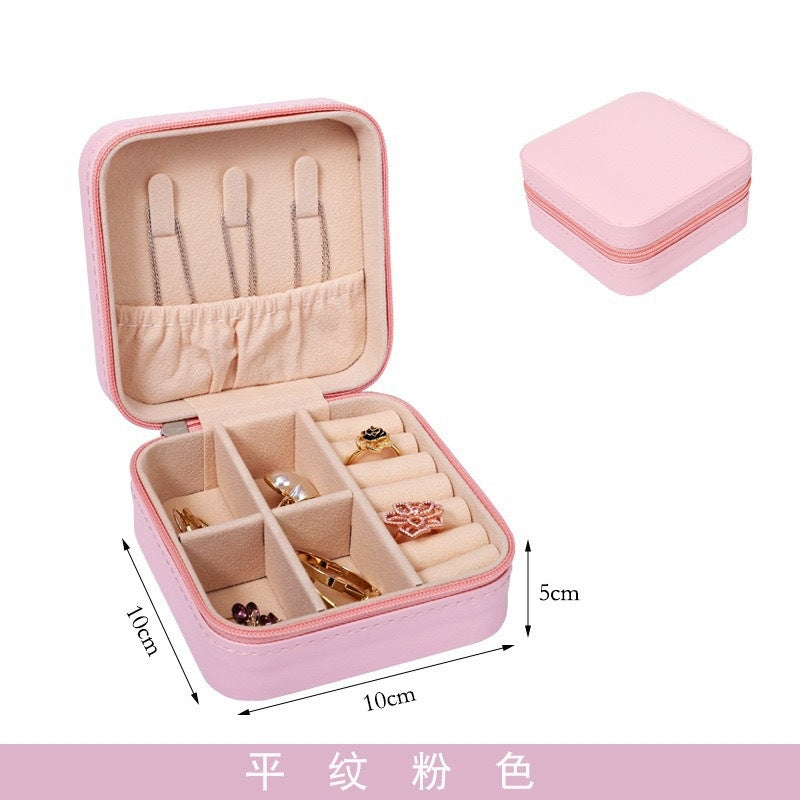 Mini Travel Jewelry Box, Portable PU Leather Small Jewellery Case with Zipper, Divided Compartments for Rings Earrings Necklaces, Gift for Women