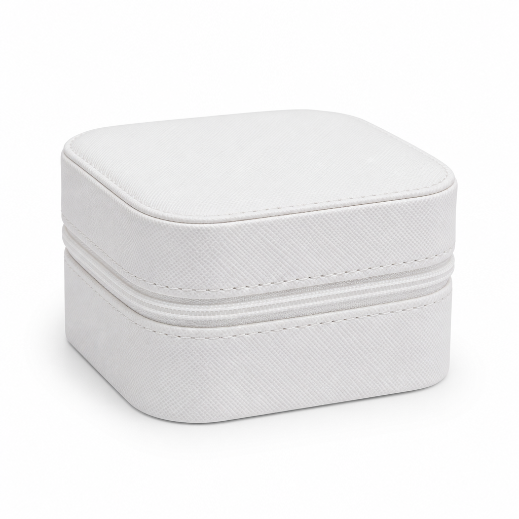 Portable Travel Jewelry Case, Mini PU Leather Jewelry Organizer Box with Zipper for Rings Earrings Necklaces, White
