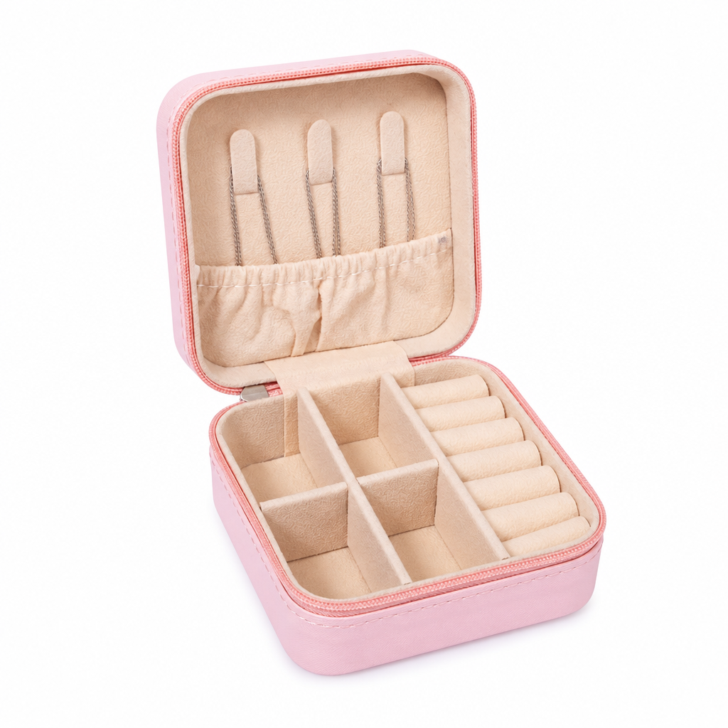 Mini Travel Jewelry Box, Portable PU Leather Small Jewellery Case with Zipper, Divided Compartments for Rings Earrings Necklaces, Gift for Women
