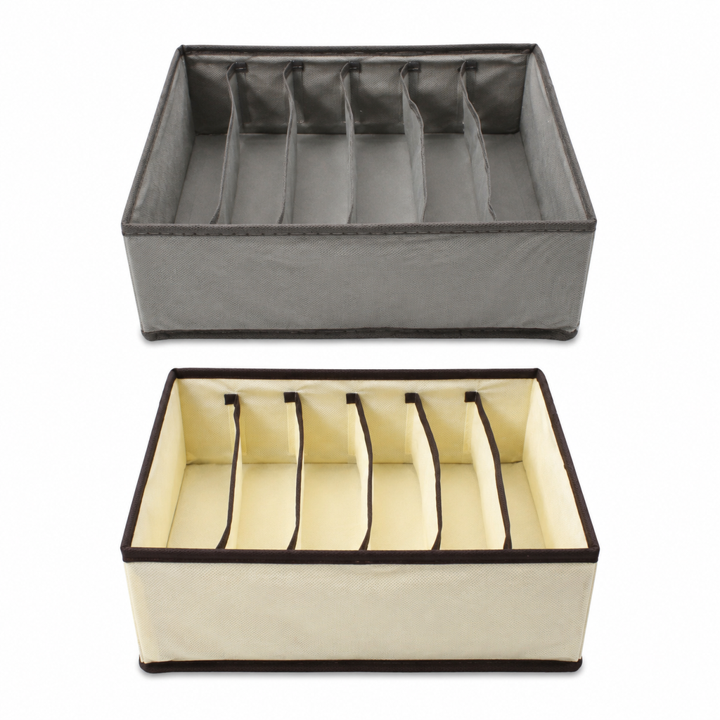 6-Compartment Foldable Drawer Organizer, 12" x 12" x 4" Non-Woven Fabric Storage Box for Clothes, Socks & Accessories