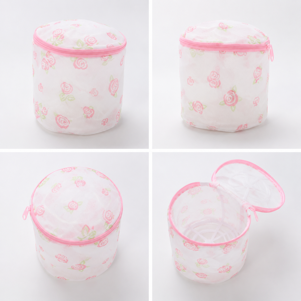 Bra Laundry Wash Bag, 6.5"x6" Cylindrical Mesh Lingerie Washing Bag with Zipper, Reusable Protective Laundry Bag for Bras, Underwear & Delicates