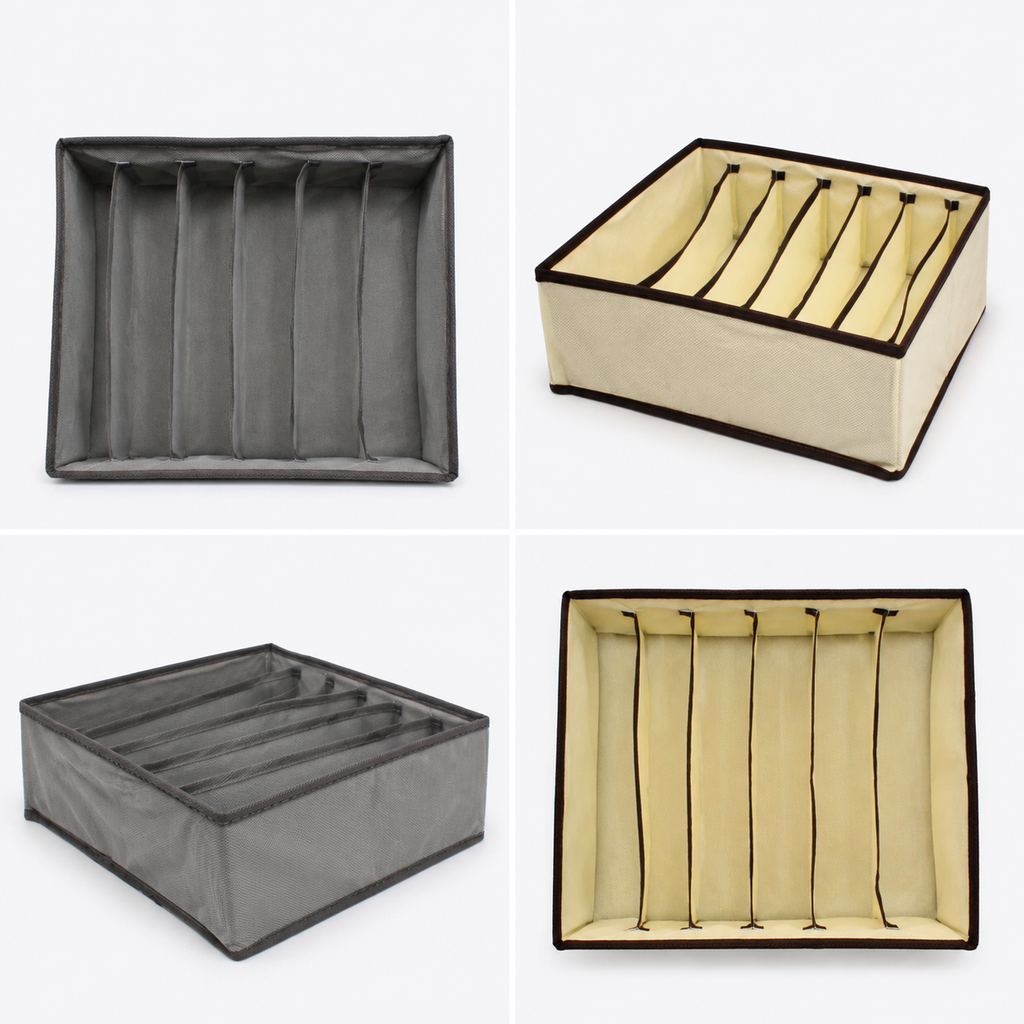 6-Compartment Foldable Drawer Organizer, 12" x 12" x 4" Non-Woven Fabric Storage Box for Clothes, Socks & Accessories