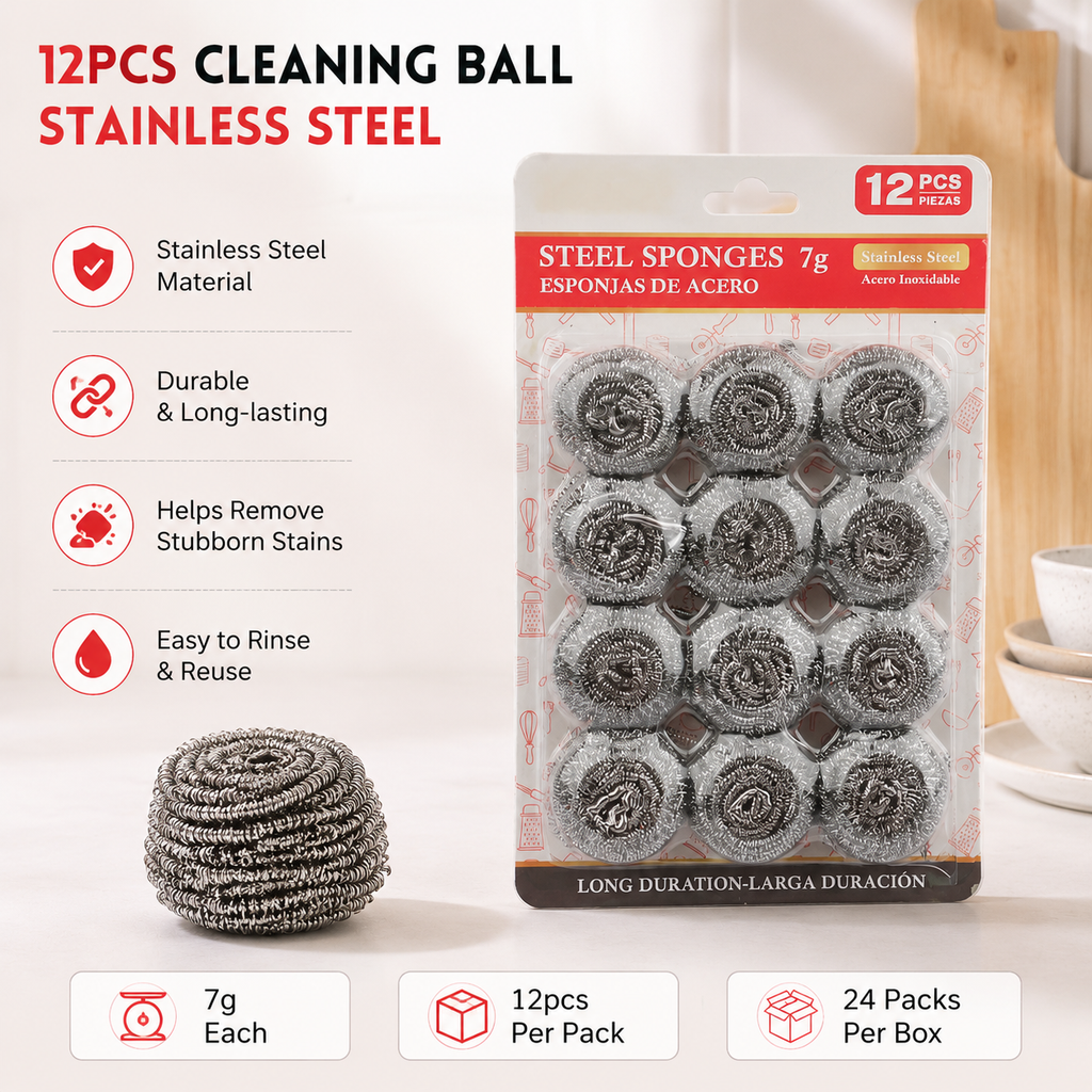 12 Pack Stainless Steel Cleaning Scrubbers, Heavy Duty Metal Scouring Balls for Kitchen Pots Pans Dishes Grease Stains