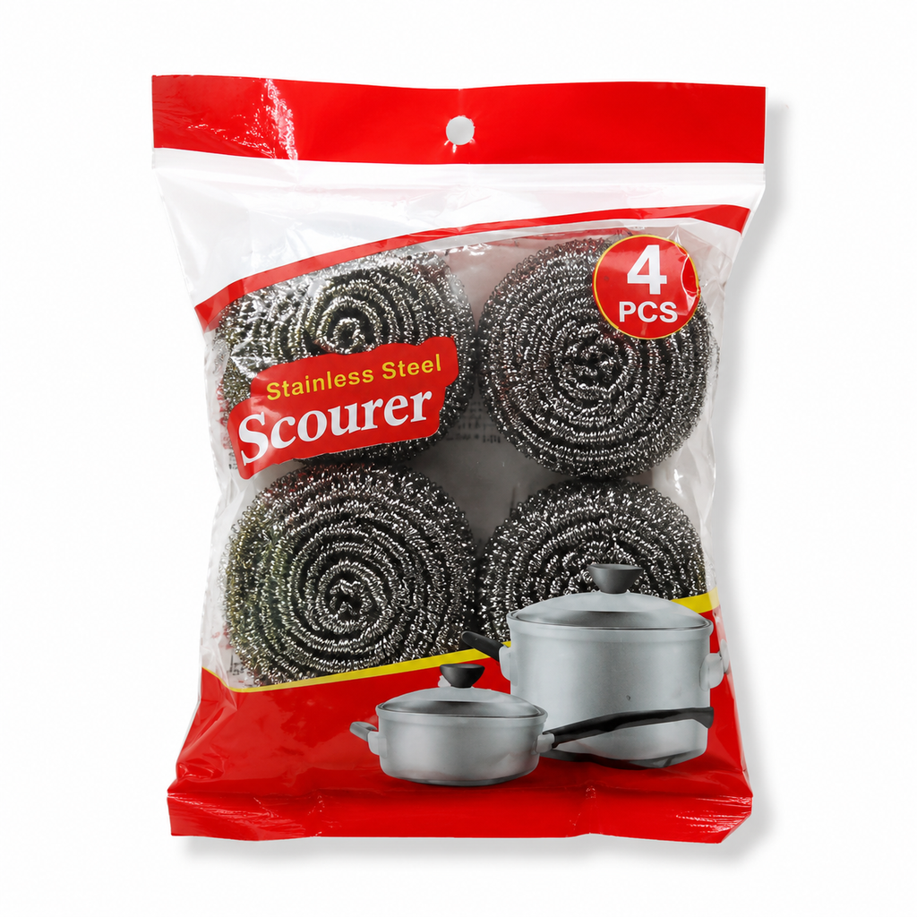 4 Pack Stainless Steel Scrubbers, Heavy Duty Metal Scouring Pads for Kitchen Pots Pans Dishes Sink Grease Cleaning