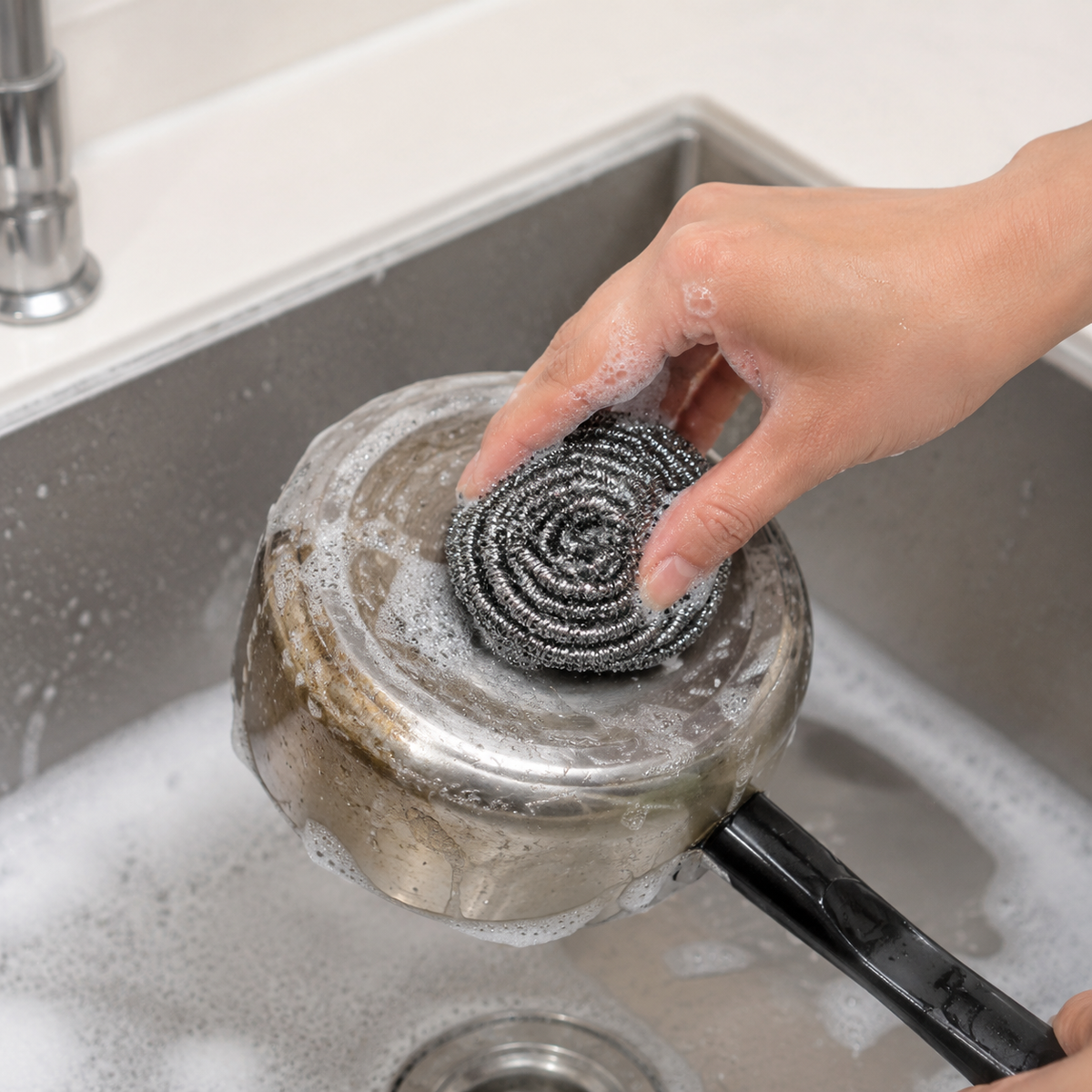 4 Pack Stainless Steel Scrubbers, Heavy Duty Metal Scouring Pads for Kitchen Pots Pans Dishes Sink Grease Cleaning