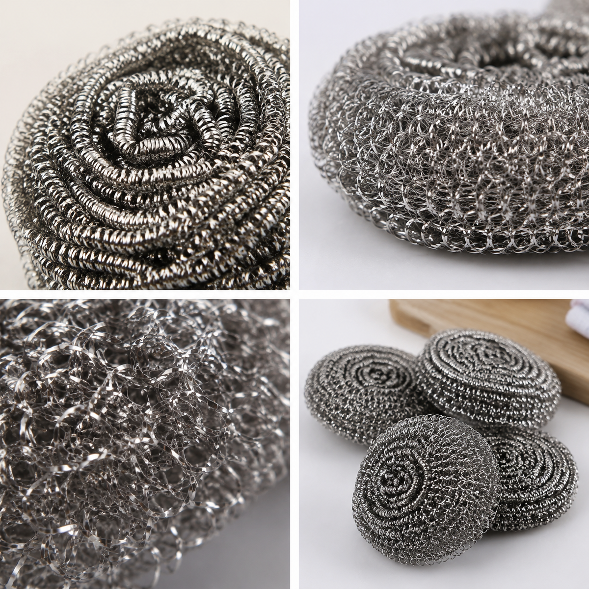4 Pack Stainless Steel Scrubbers, Heavy Duty Metal Scouring Pads for Kitchen Pots Pans Dishes Sink Grease Cleaning