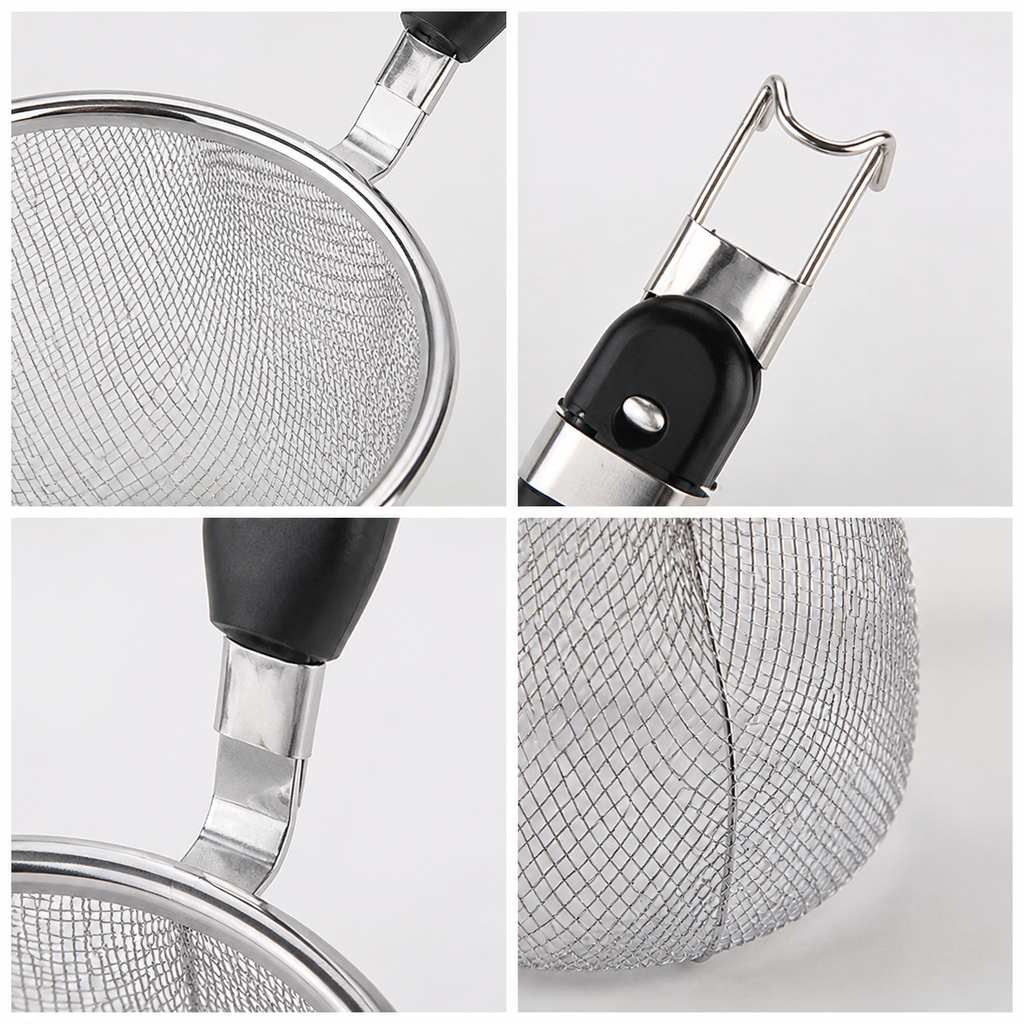 Stainless Steel Mesh Strainer with Non-Slip Handle, Deep Basket Skimmer for Dumplings, Noodles, Pasta, Kitchen Boiling & Blanching