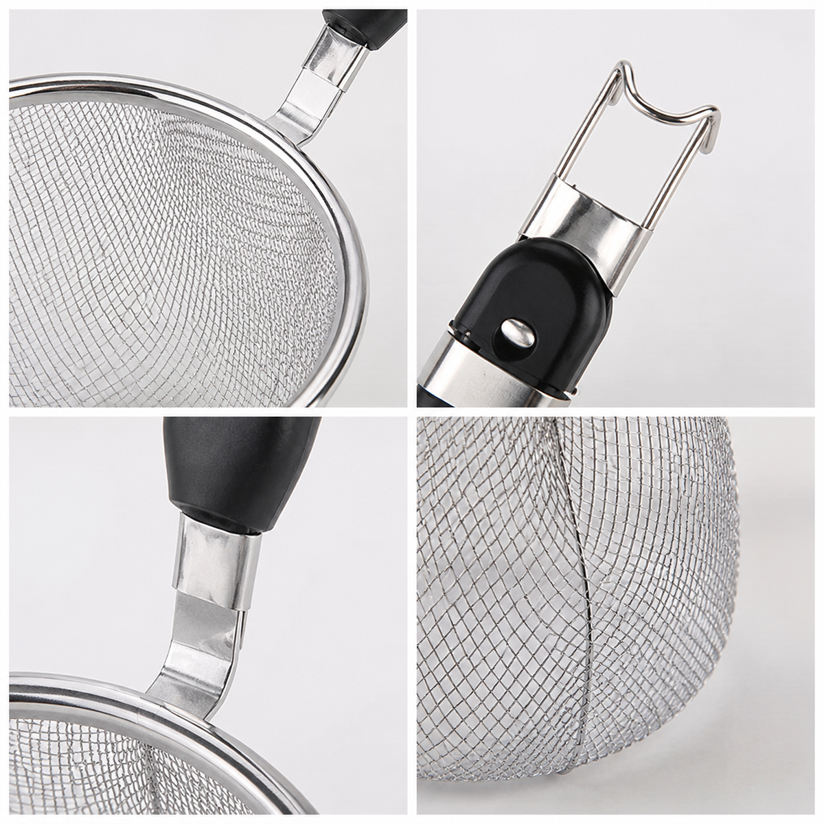 Stainless Steel Mesh Strainer with Non-Slip Handle, Deep Basket Skimmer for Dumplings, Noodles, Pasta, Kitchen Boiling & Blanching