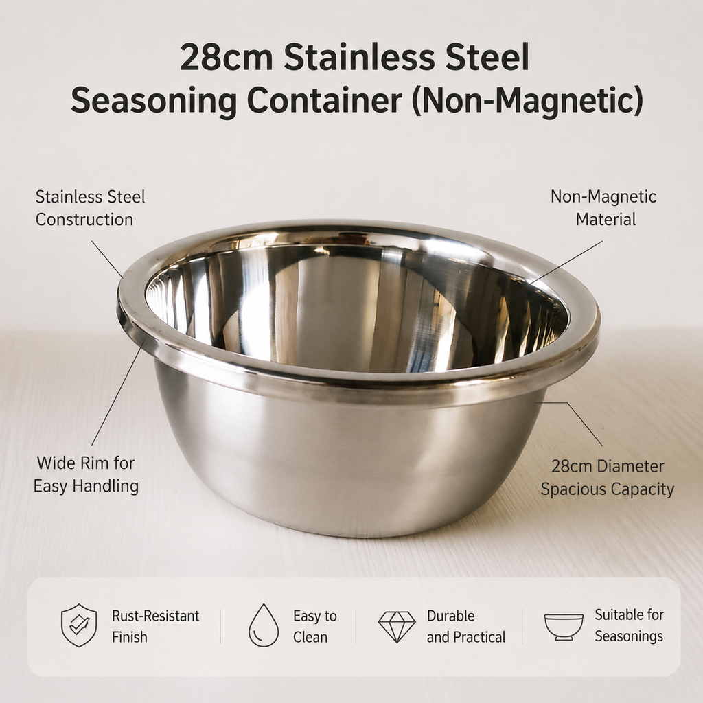 28cm Stainless Steel Mixing Bowl, Non-Magnetic Seasoning Container Basin with Wide Rim, Rust-Resistant Deep Bowl for Kitchen Cooking Prep Storage