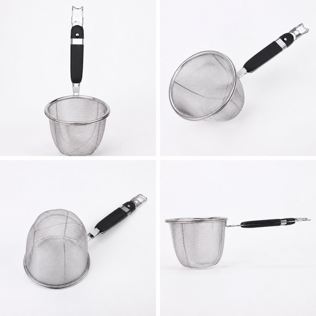 Stainless Steel Mesh Strainer with Non-Slip Handle, Deep Basket Skimmer for Dumplings, Noodles, Pasta, Kitchen Boiling & Blanching