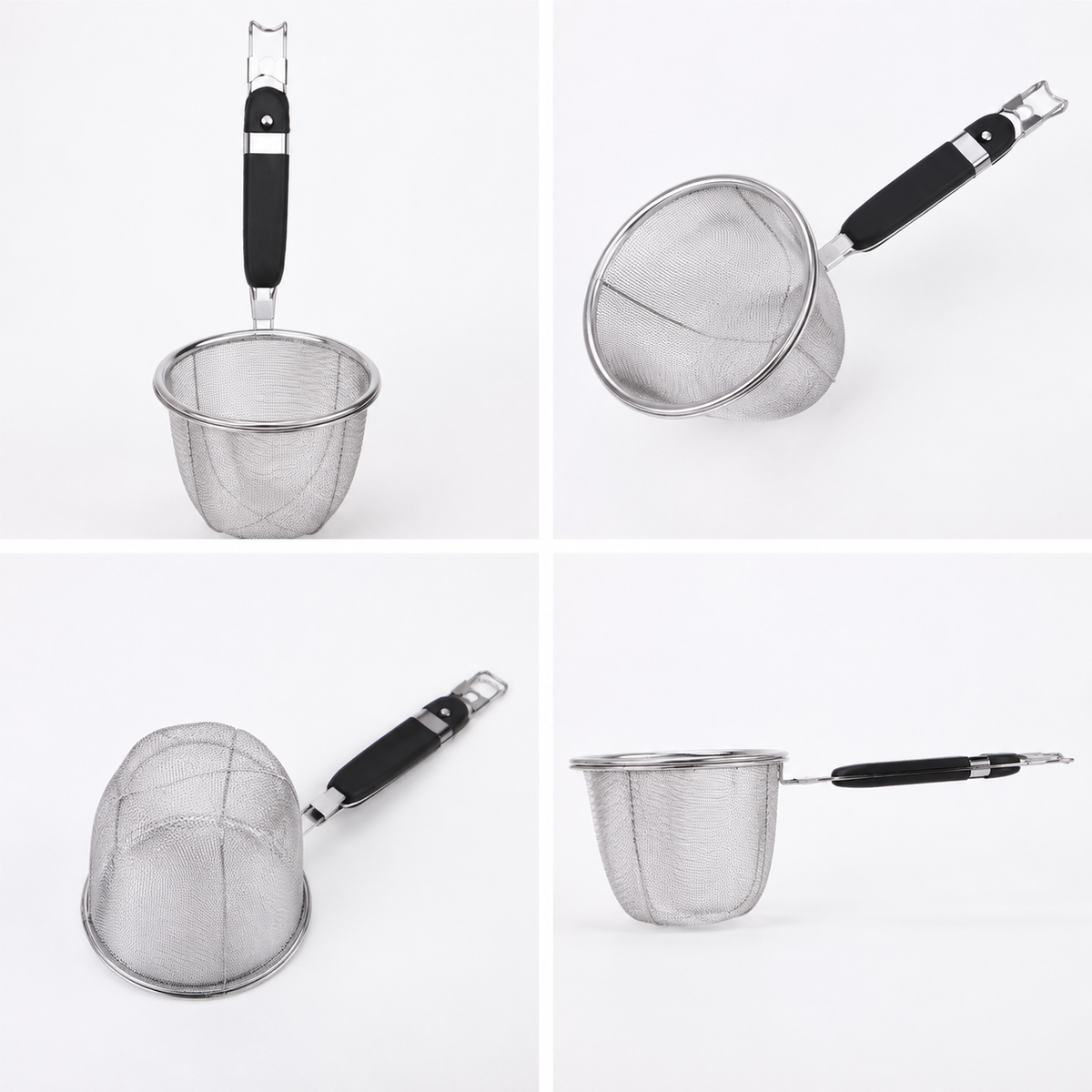 Stainless Steel Mesh Strainer with Non-Slip Handle, Deep Basket Skimmer for Dumplings, Noodles, Pasta, Kitchen Boiling & Blanching
