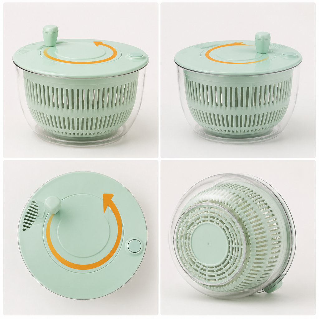 Salad Spinner Lettuce Dryer, Manual Vegetable Washer with Brake Button, Clear Plastic Fruit & Leafy Greens Drain Basket for Kitchen Salad Prep