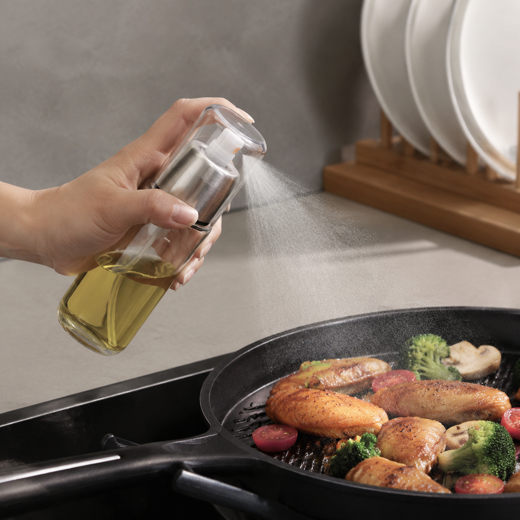 Glass Oil Sprayer Bottle with Stainless Steel Nozzle, Fine Mist Cooking Oil Dispenser for Air Fryer, Grilling, Baking & Salad