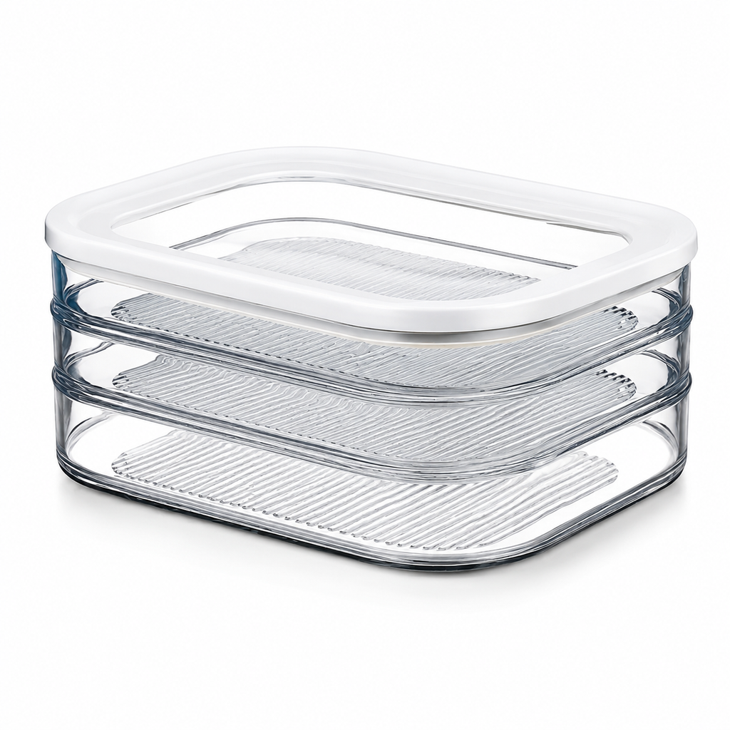 2-Tier Stackable Refrigerator Food Storage Container with Lid, Clear Organizer for Meat, Cheese, Vegetable & Meal Prep