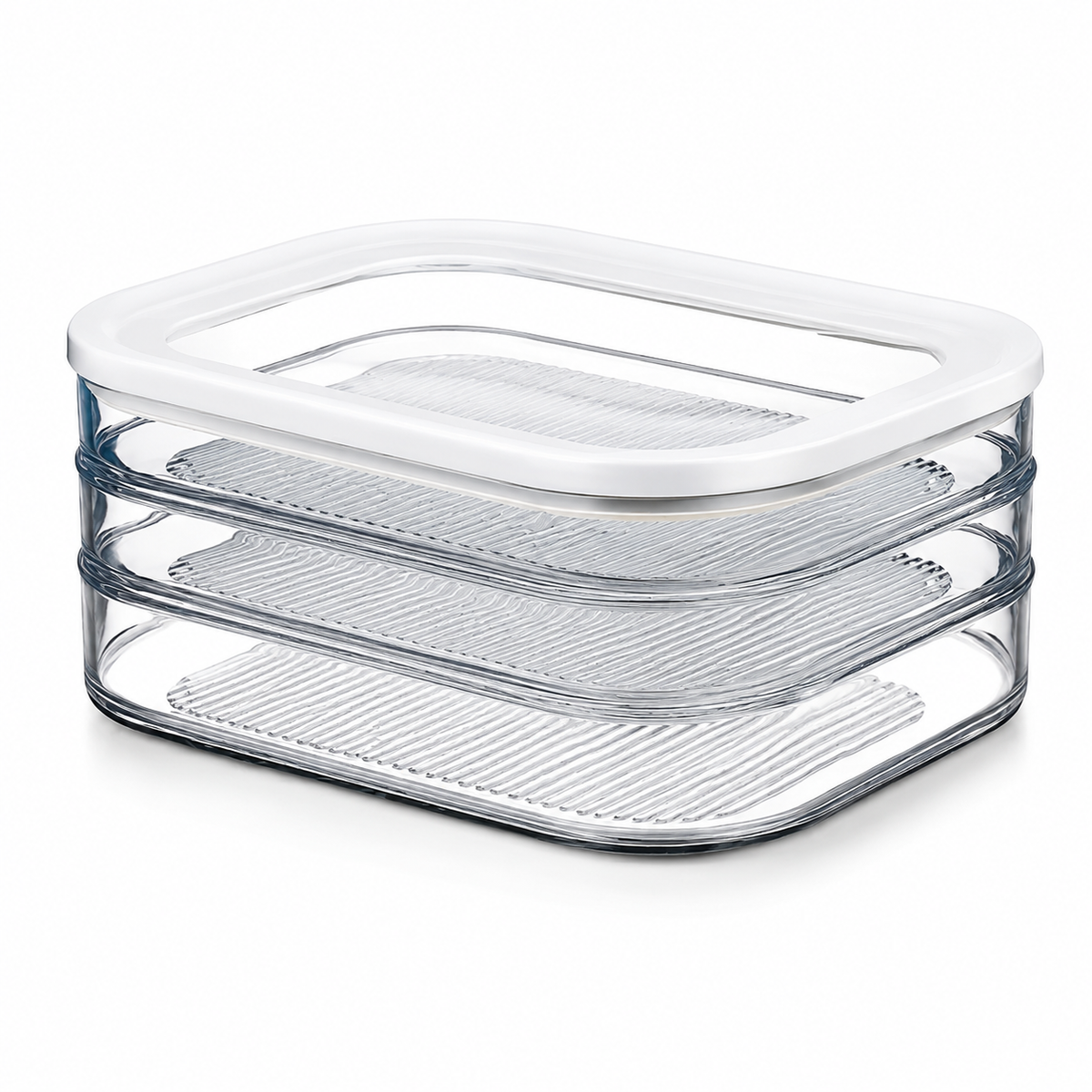 2-Tier Stackable Refrigerator Food Storage Container with Lid, Clear Organizer for Meat, Cheese, Vegetable & Meal Prep