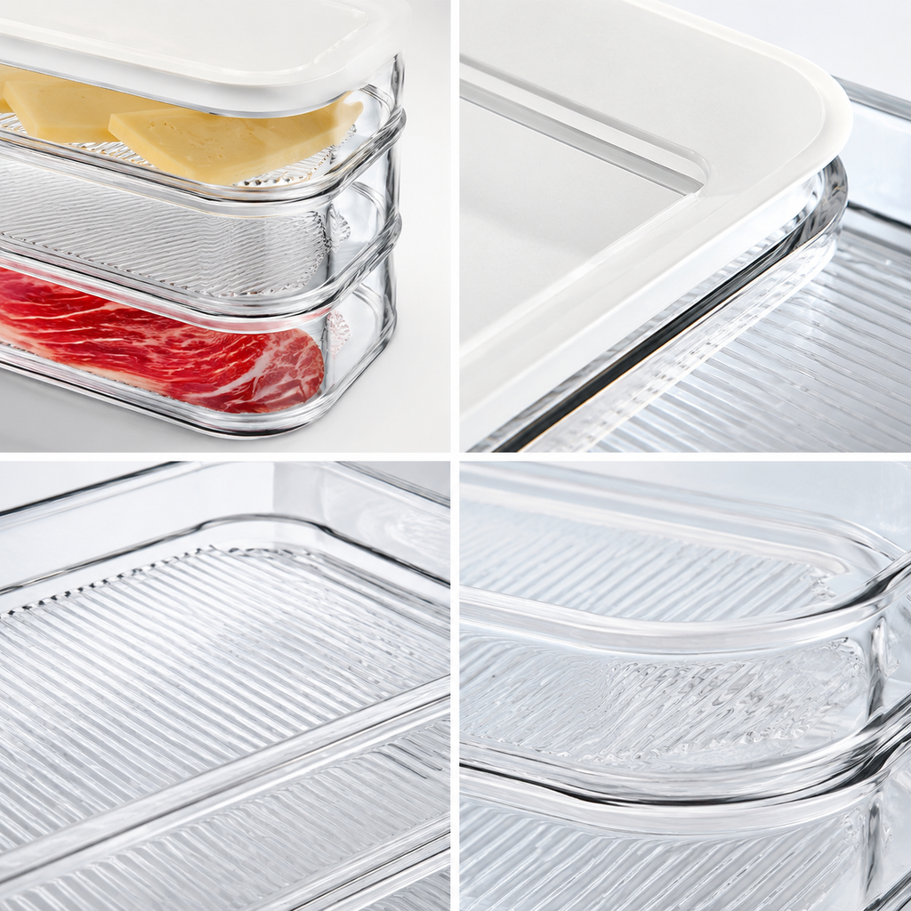 2-Tier Stackable Refrigerator Food Storage Container with Lid, Clear Organizer for Meat, Cheese, Vegetable & Meal Prep
