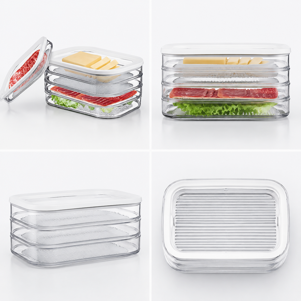 2-Tier Stackable Refrigerator Food Storage Container with Lid, Clear Organizer for Meat, Cheese, Vegetable & Meal Prep