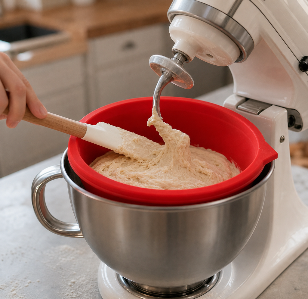 Silicone Mixing Bowl Liner for Stand Mixer, Red Food-Grade Dough Bowl with Pour Spout, Non-Stick Mixer Insert for Kneading Baking