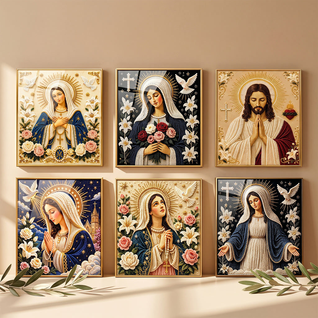DIY Virgin Mary Bead Art Kit, Christian Religious Pearl Painting Craft for Christmas Home Decor
