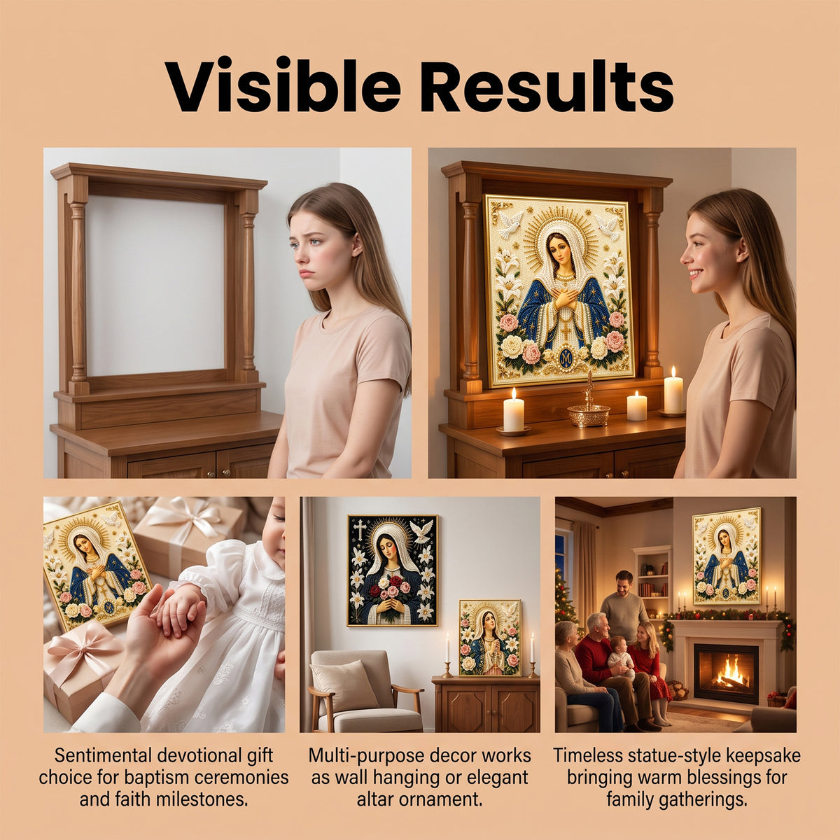 DIY Virgin Mary Bead Art Kit, Christian Religious Pearl Painting Craft for Christmas Home Decor