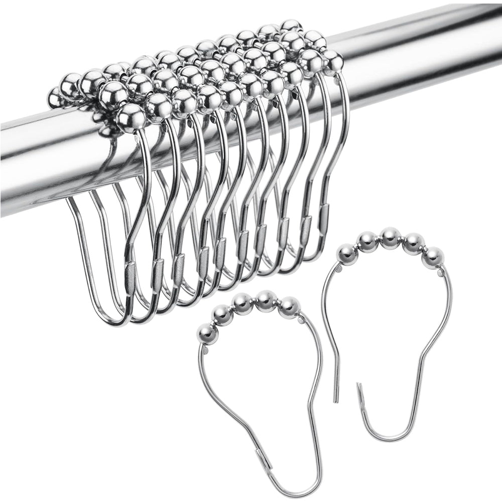 Roller Ball Shower Curtain Hooks, Rust Resistant Metal Curtain Rings, Squeeze Open Design, Heavy Duty Glide Curtain Hooks for Bathroom Shower Rod