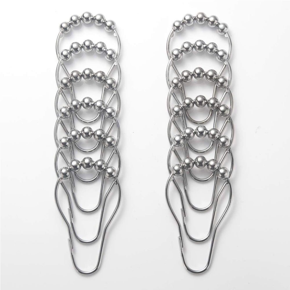 Roller Ball Shower Curtain Hooks, Rust Resistant Metal Curtain Rings, Squeeze Open Design, Heavy Duty Glide Curtain Hooks for Bathroom Shower Rod