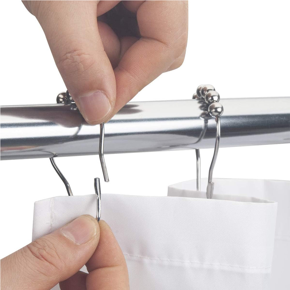 Roller Ball Shower Curtain Hooks, Rust Resistant Metal Curtain Rings, Squeeze Open Design, Heavy Duty Glide Curtain Hooks for Bathroom Shower Rod