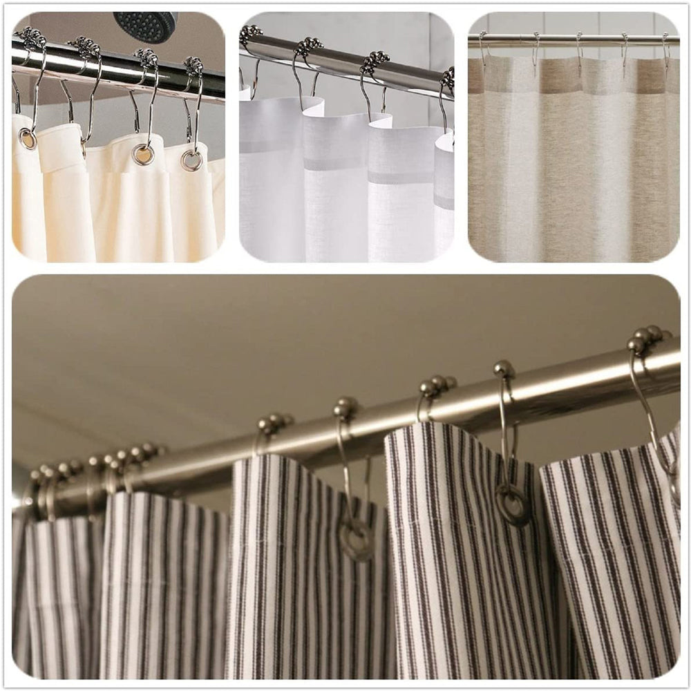 Roller Ball Shower Curtain Hooks, Rust Resistant Metal Curtain Rings, Squeeze Open Design, Heavy Duty Glide Curtain Hooks for Bathroom Shower Rod