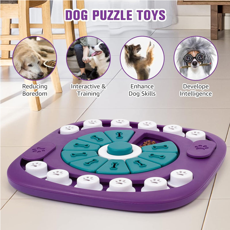 Dog Puzzle Feeder Toy, Interactive Treat Maze Slow Feeding Game with Squeaky Button, Non-Slip IQ Enrichment Toy for Small Medium Large Dogs & Cats