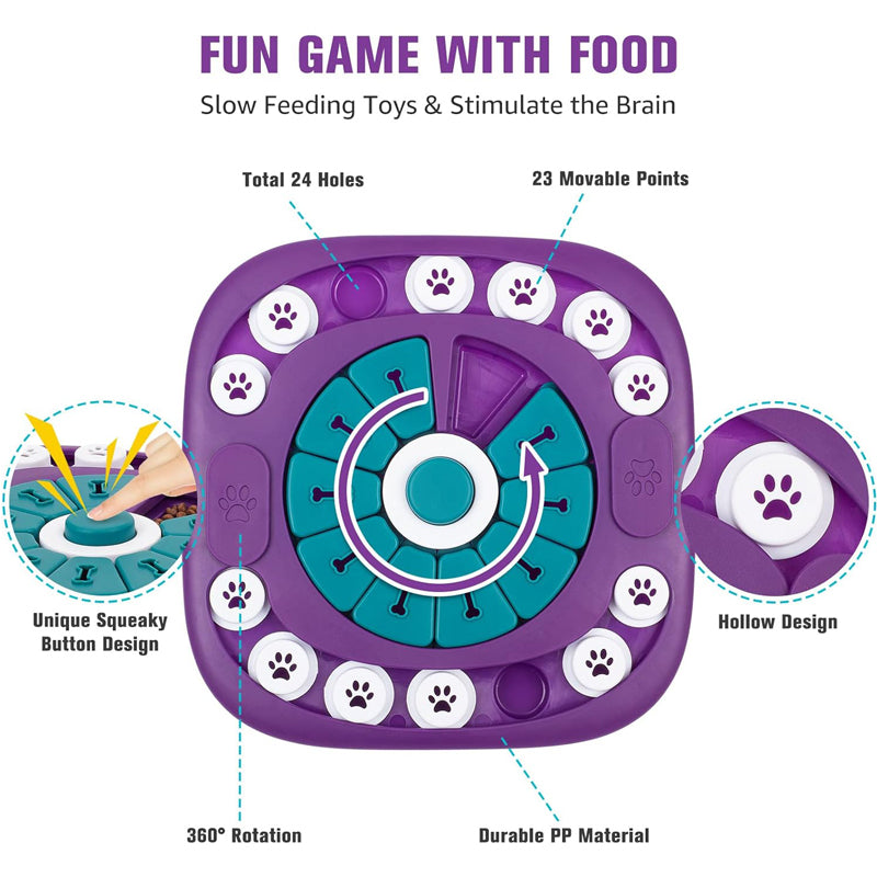 Dog Puzzle Feeder Toy, Interactive Treat Maze Slow Feeding Game with Squeaky Button, Non-Slip IQ Enrichment Toy for Small Medium Large Dogs & Cats